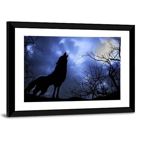 Wolf Howling In Dark Canvas Wall Art-3 Horizontal-Gallery Wrap-25" x 16"-Tiaracle