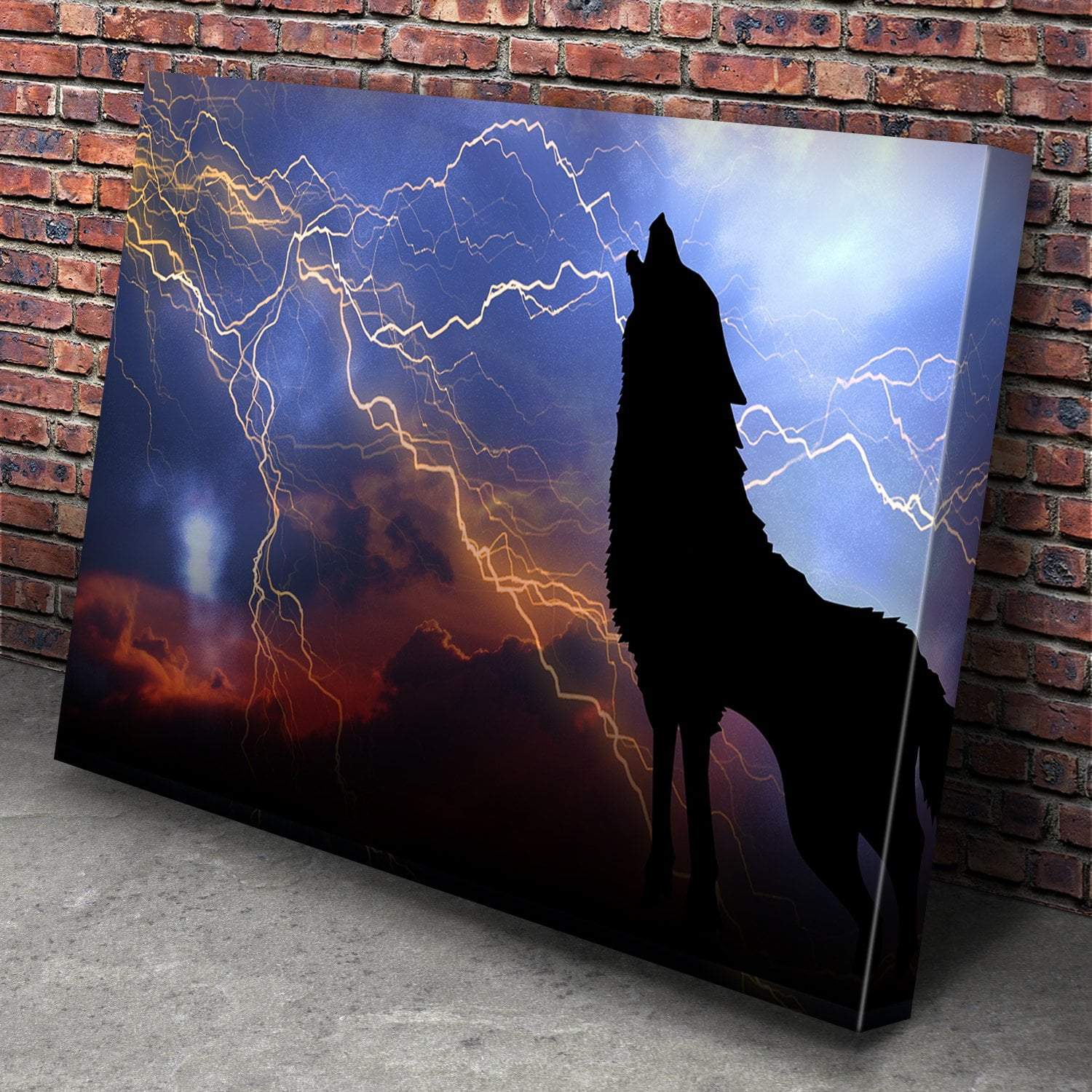 Wolf Howling In Thunder Canvas Wall Art-3 Horizontal-Gallery Wrap-25" x 16"-Tiaracle