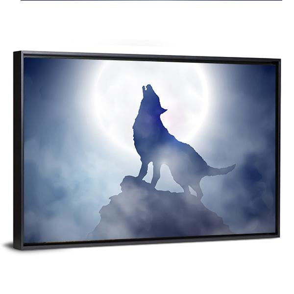 Wolf Howling On Moon Night Canvas Wall Art-3 Horizontal-Gallery Wrap-25" x 16"-Tiaracle