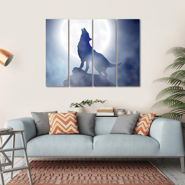 Wolf Howling On Moon Night Canvas Wall Art-4 Horizontal-Gallery Wrap-34" x 24"-Tiaracle