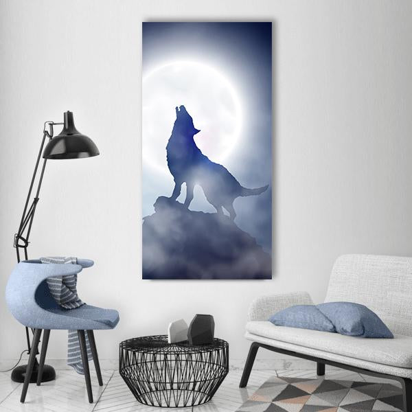 Wolf Howling On Moon Night Vertical Canvas Wall Art-1 Vertical-Gallery Wrap-12" x 24"-Tiaracle