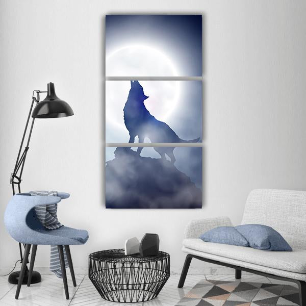 Wolf Howling On Moon Night Vertical Canvas Wall Art-1 Vertical-Gallery Wrap-12" x 24"-Tiaracle
