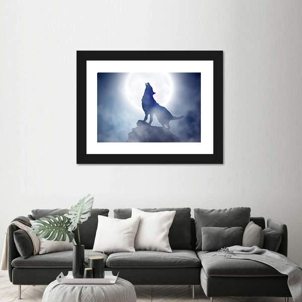 Wolf Howling On Moon Night Vertical Canvas Wall Art-3 Vertical-Gallery Wrap-12" x 25"-Tiaracle
