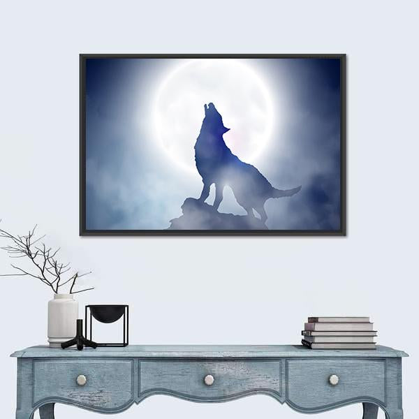 Wolf Howling On Moon Night Vertical Canvas Wall Art-3 Vertical-Gallery Wrap-12" x 25"-Tiaracle