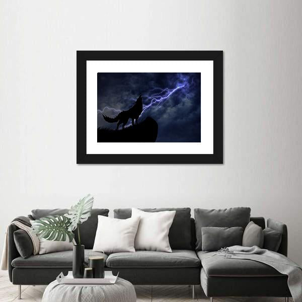 Wolf In Silhouette To Thunderstorm Canvas Wall Art-5 Horizontal-Gallery Wrap-22&quot; x 12&quot;-Tiaracle