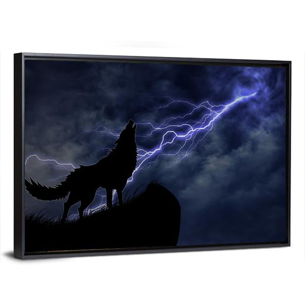 Wolf In Silhouette To Thunderstorm Panoramic Canvas Wall Art-1 Piece-36" x 12"-Tiaracle