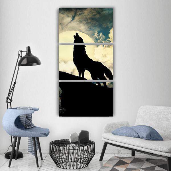 Wolf In Silhouette Vertical Canvas Wall Art-1 Vertical-Gallery Wrap-12" x 24"-Tiaracle