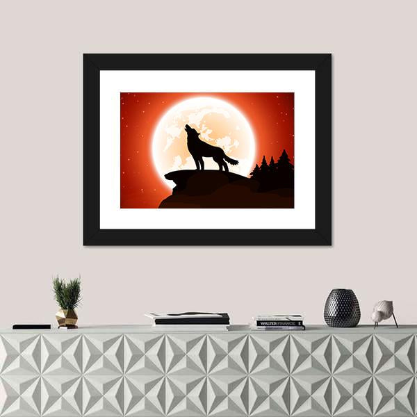 Wolf & Moon Canvas Wall Art-1 Piece-Framed Print-20" x 16"-Tiaracle