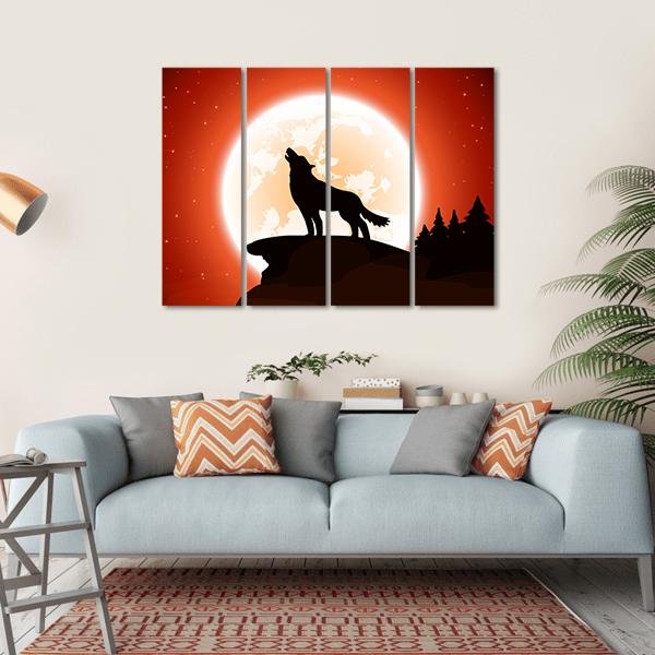 Wolf &amp; Moon Canvas Wall Art-4 Horizontal-Gallery Wrap-34" x 24"-Tiaracle