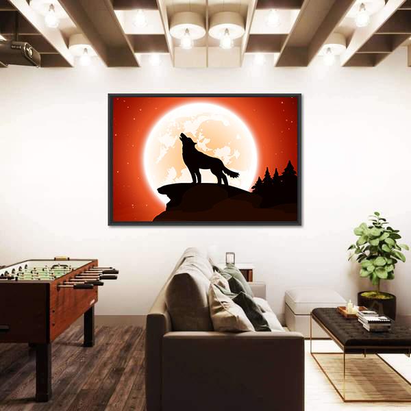 Wolf &amp; Moon Canvas Wall Art-3 Horizontal-Gallery Wrap-25" x 16"-Tiaracle