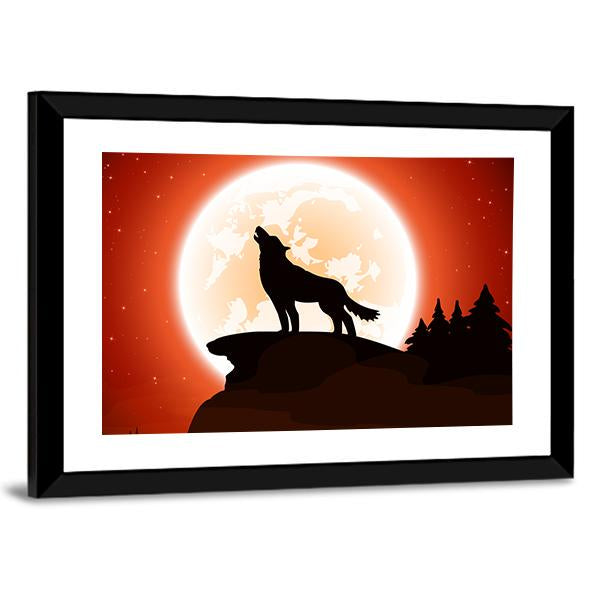 Wolf & Moon Canvas Wall Art-5 Horizontal-Gallery Wrap-22" x 12"-Tiaracle