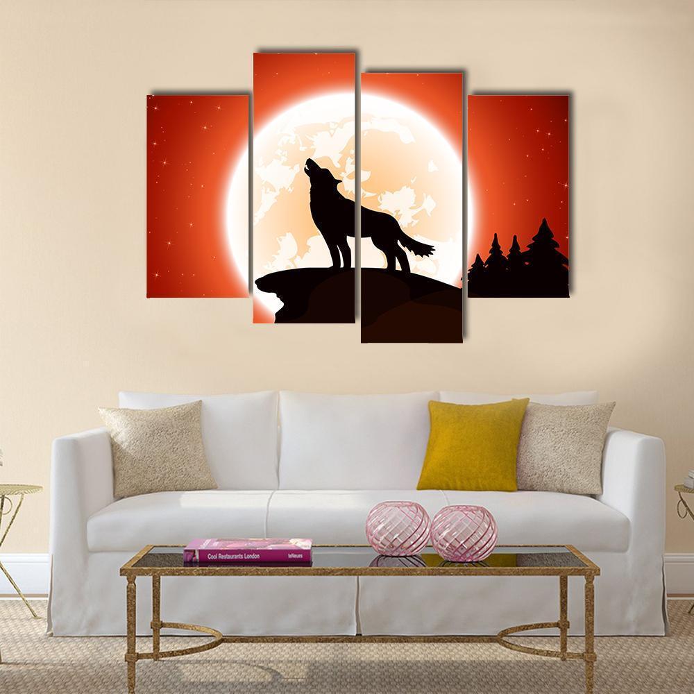 Wolf & Moon Canvas Wall Art-4 Pop-Gallery Wrap-50" x 32"-Tiaracle