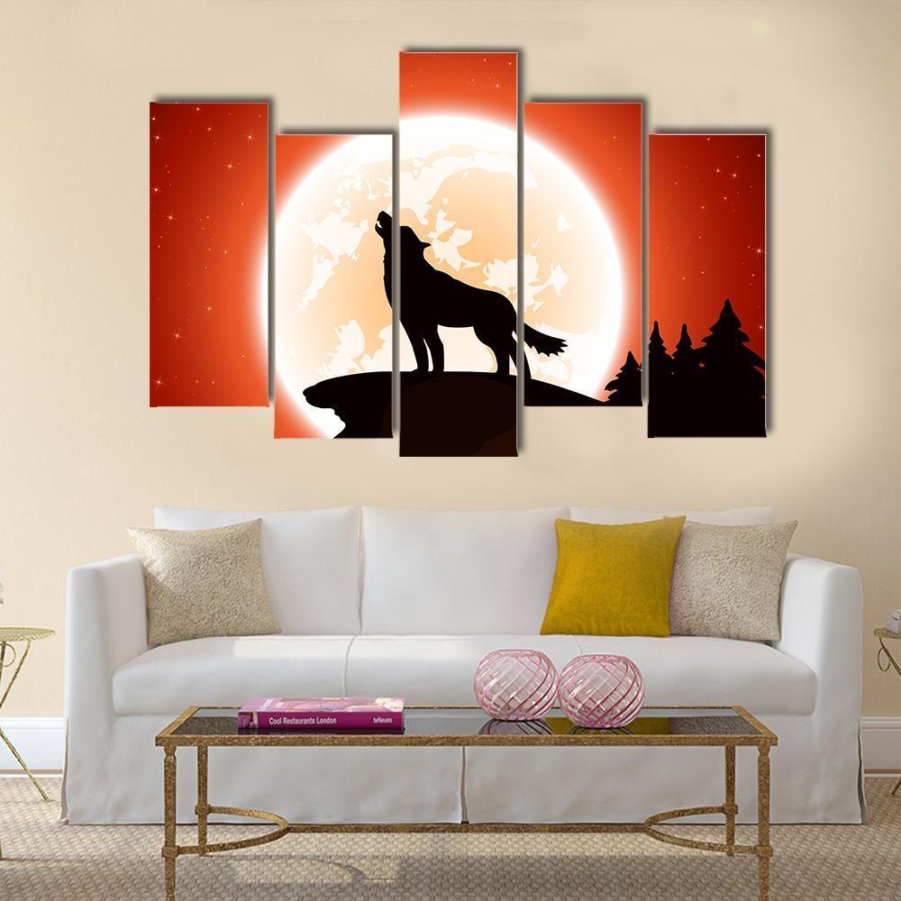 Wolf &amp; Moon Canvas Wall Art-5 Pop-Gallery Wrap-47" x 32"-Tiaracle