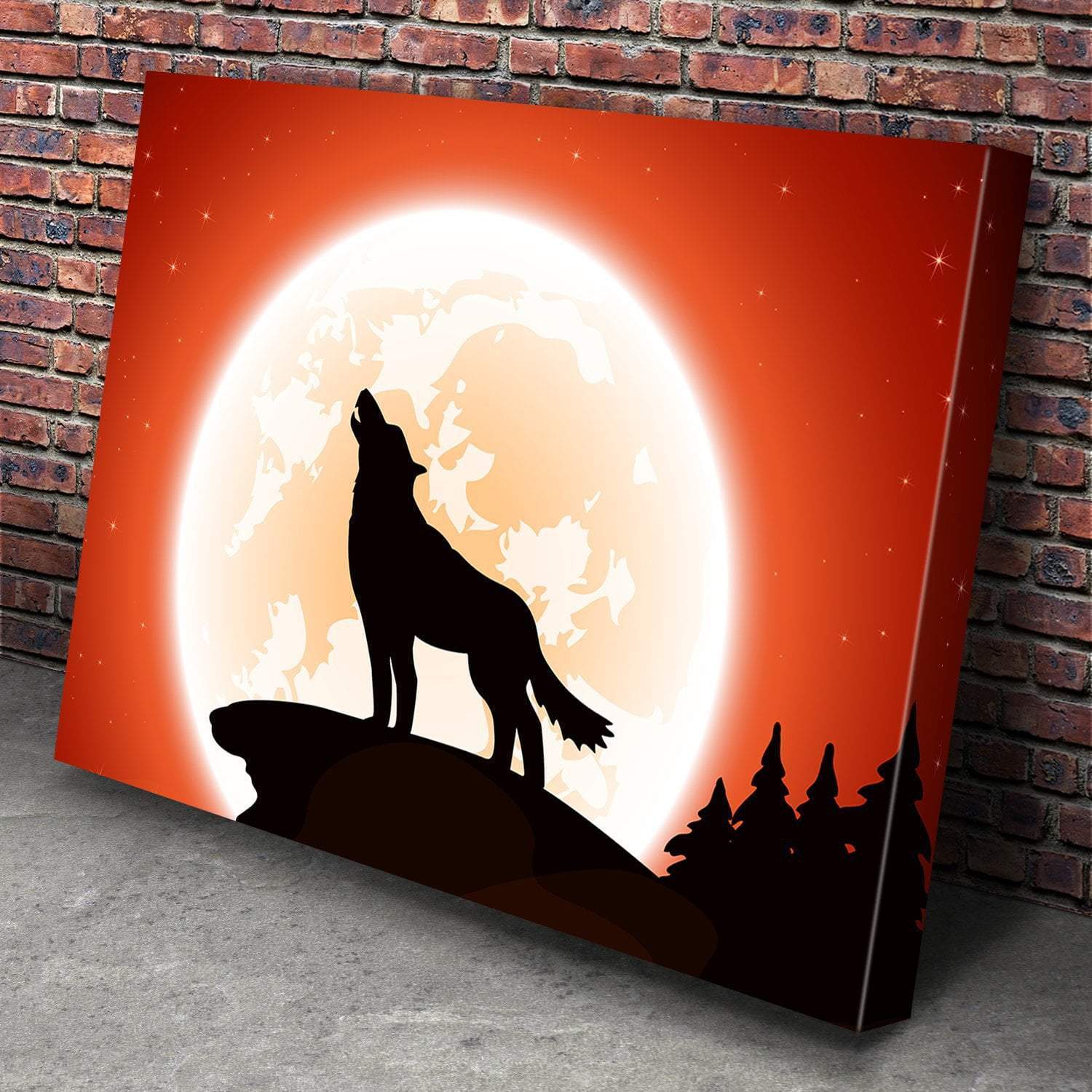 Wolf & Moon Canvas Wall Art-3 Horizontal-Gallery Wrap-25" x 16"-Tiaracle