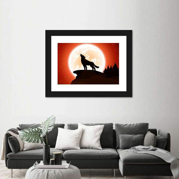 Wolf &amp; Moon Vertical Canvas Wall Art-3 Vertical-Gallery Wrap-12" x 25"-Tiaracle