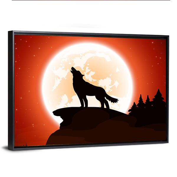 Wolf &amp; Moon Vertical Canvas Wall Art-3 Vertical-Gallery Wrap-12" x 25"-Tiaracle