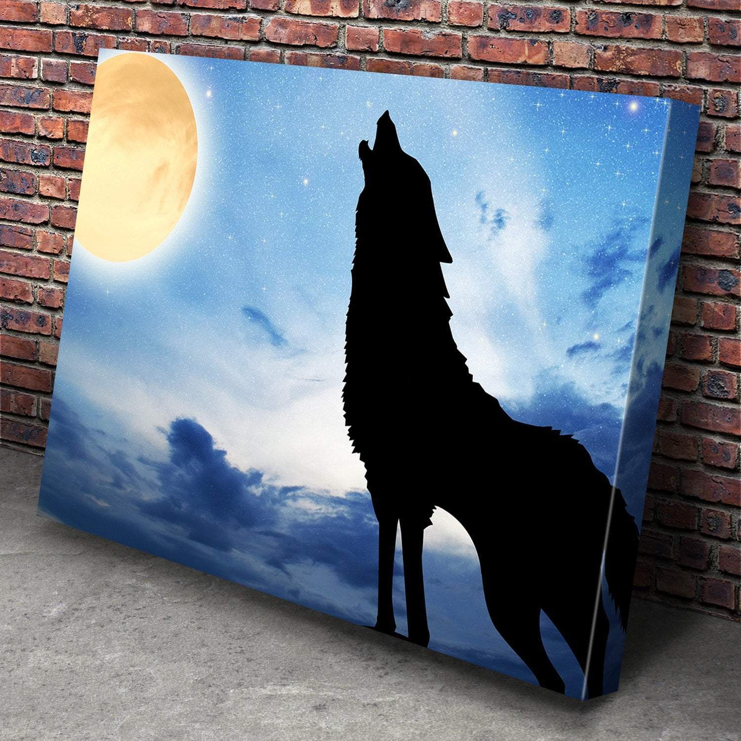 Wolf Sillhouttee Infront Of Moon Canvas Wall Art-3 Horizontal-Gallery Wrap-25" x 16"-Tiaracle