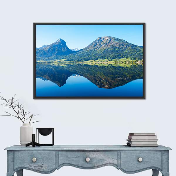 Wolfgangsee Lake in Austria Canvas Wall Art-1 Piece-Floating Frame-24" x 16"-Tiaracle