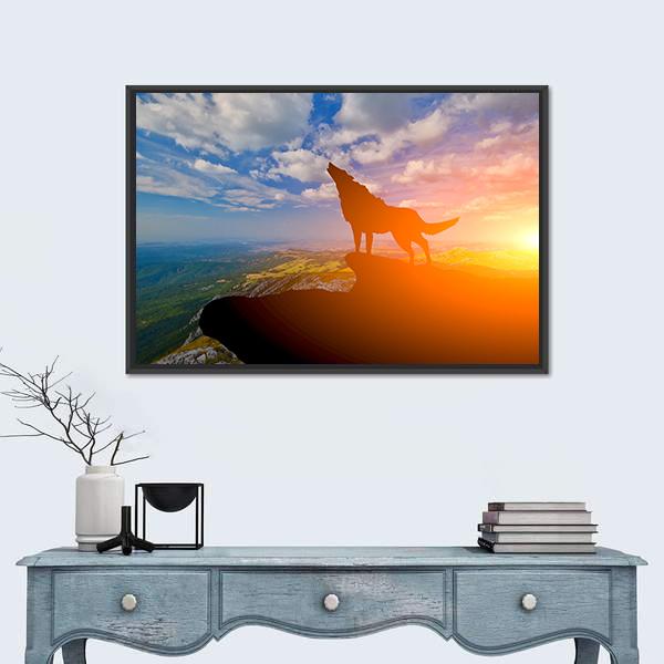 Wolve On A Mountain Top Canvas Wall Art-1 Piece-Floating Frame-24" x 16"-Tiaracle
