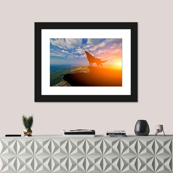 Wolve On A Mountain Top Canvas Wall Art-1 Piece-Framed Print-20" x 16"-Tiaracle