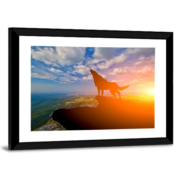 Wolve On A Mountain Top Canvas Wall Art-5 Horizontal-Gallery Wrap-22" x 12"-Tiaracle
