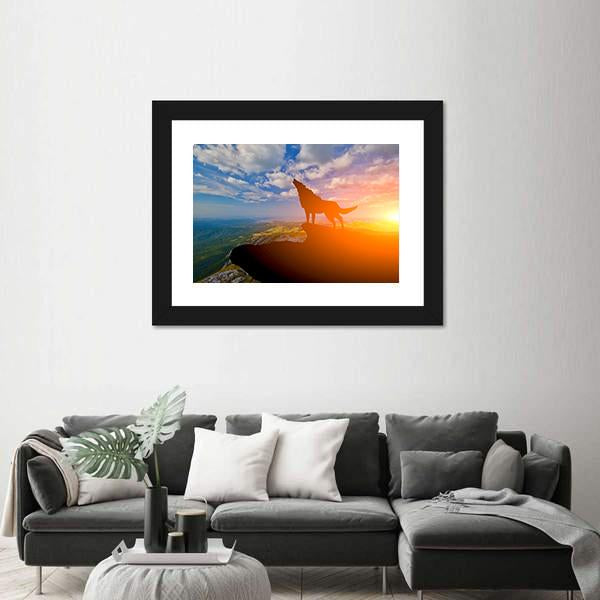 Wolve On A Mountain Top Canvas Wall Art-5 Horizontal-Gallery Wrap-22" x 12"-Tiaracle