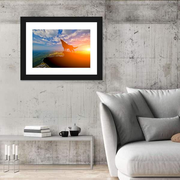 Wolve On A Mountain Top Canvas Wall Art-5 Horizontal-Gallery Wrap-22" x 12"-Tiaracle