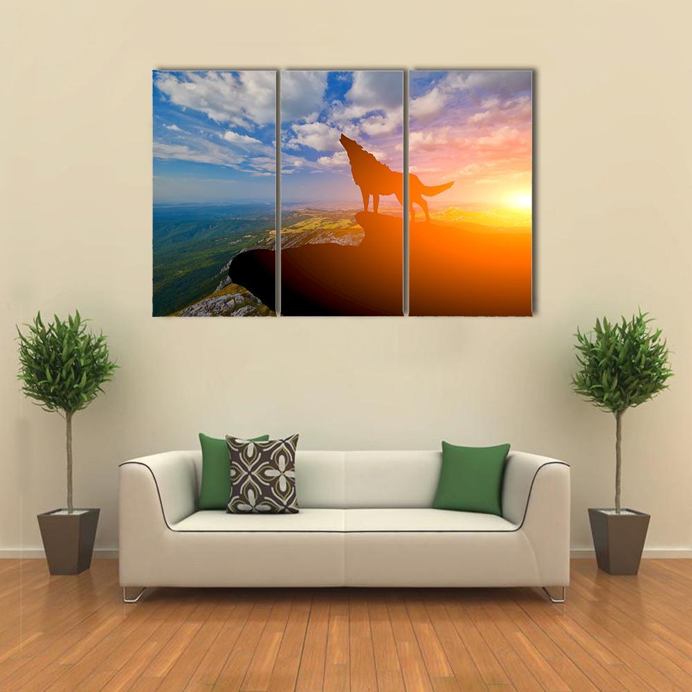 Wolve On A Mountain Top Canvas Wall Art-3 Horizontal-Gallery Wrap-37" x 24"-Tiaracle