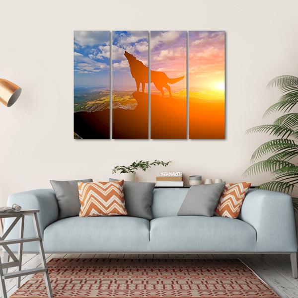 Wolve On A Mountain Top Canvas Wall Art-4 Horizontal-Gallery Wrap-34" x 24"-Tiaracle