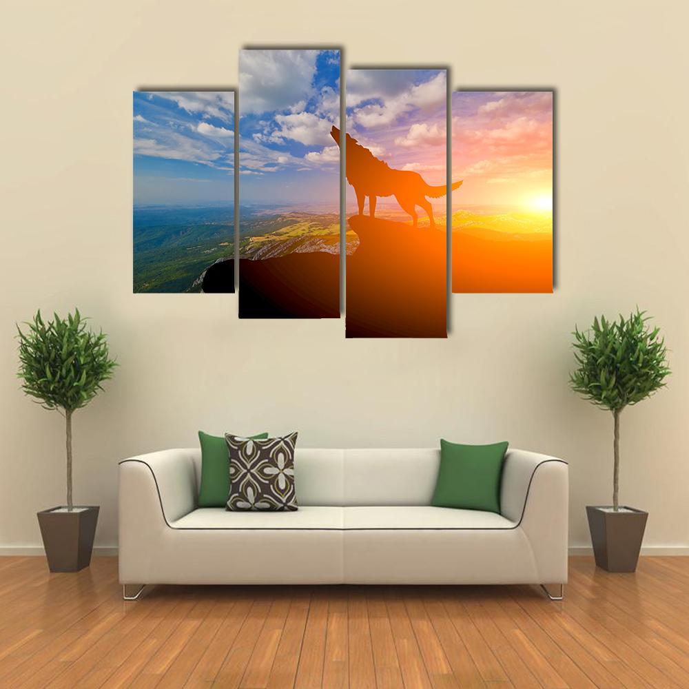 Wolve On A Mountain Top Canvas Wall Art-4 Pop-Gallery Wrap-50" x 32"-Tiaracle