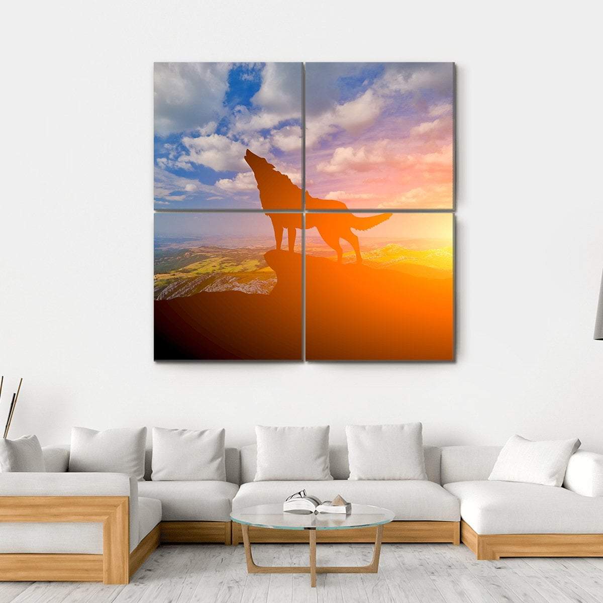 Wolve On A Mountain Top Canvas Wall Art-4 Square-Gallery Wrap-17" x 17"-Tiaracle