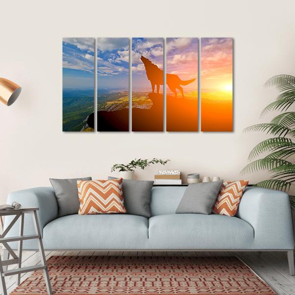 Wolve On A Mountain Top Canvas Wall Art-5 Horizontal-Gallery Wrap-22" x 12"-Tiaracle