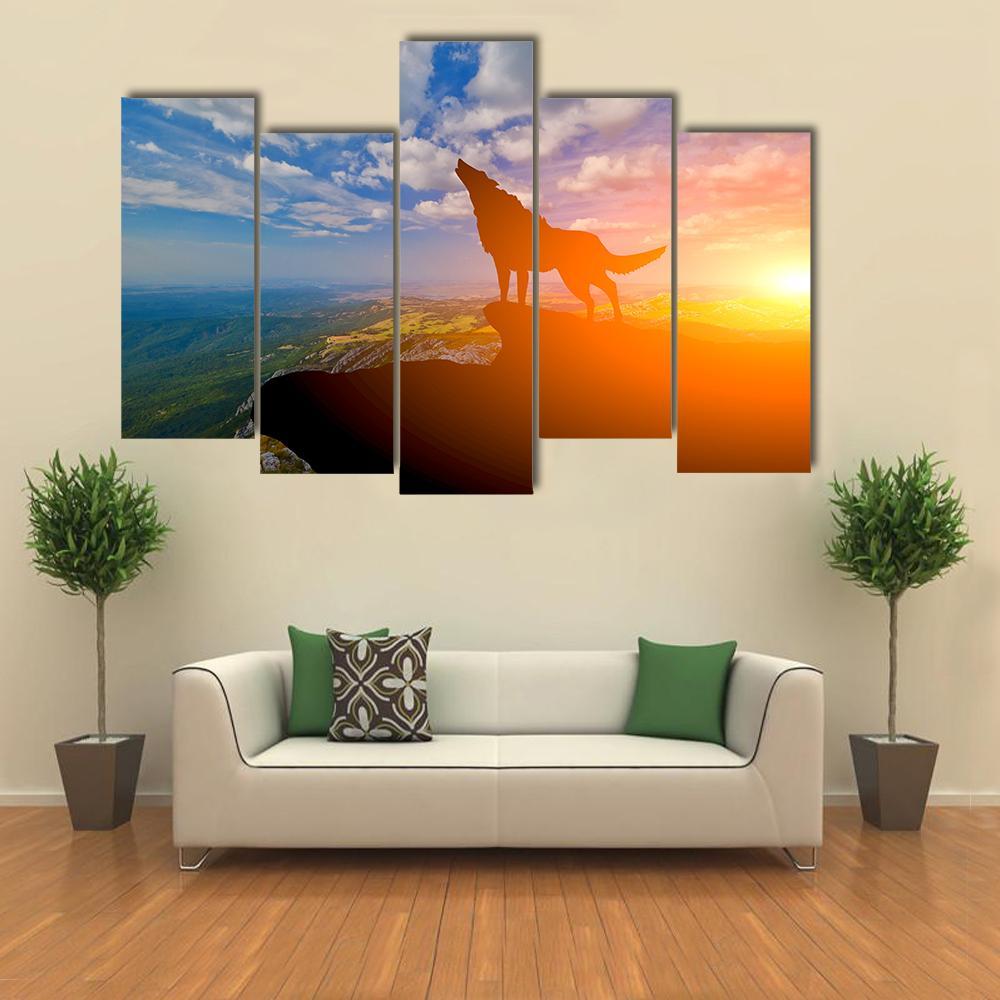 Wolve On A Mountain Top Canvas Wall Art-5 Pop-Gallery Wrap-47" x 32"-Tiaracle