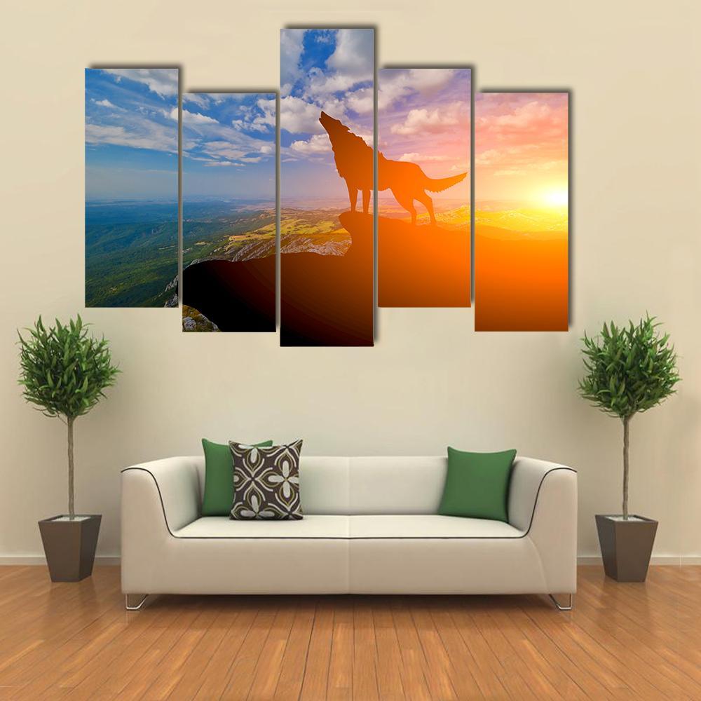 Wolve On A Mountain Top Canvas Wall Art-3 Horizontal-Gallery Wrap-25" x 16"-Tiaracle