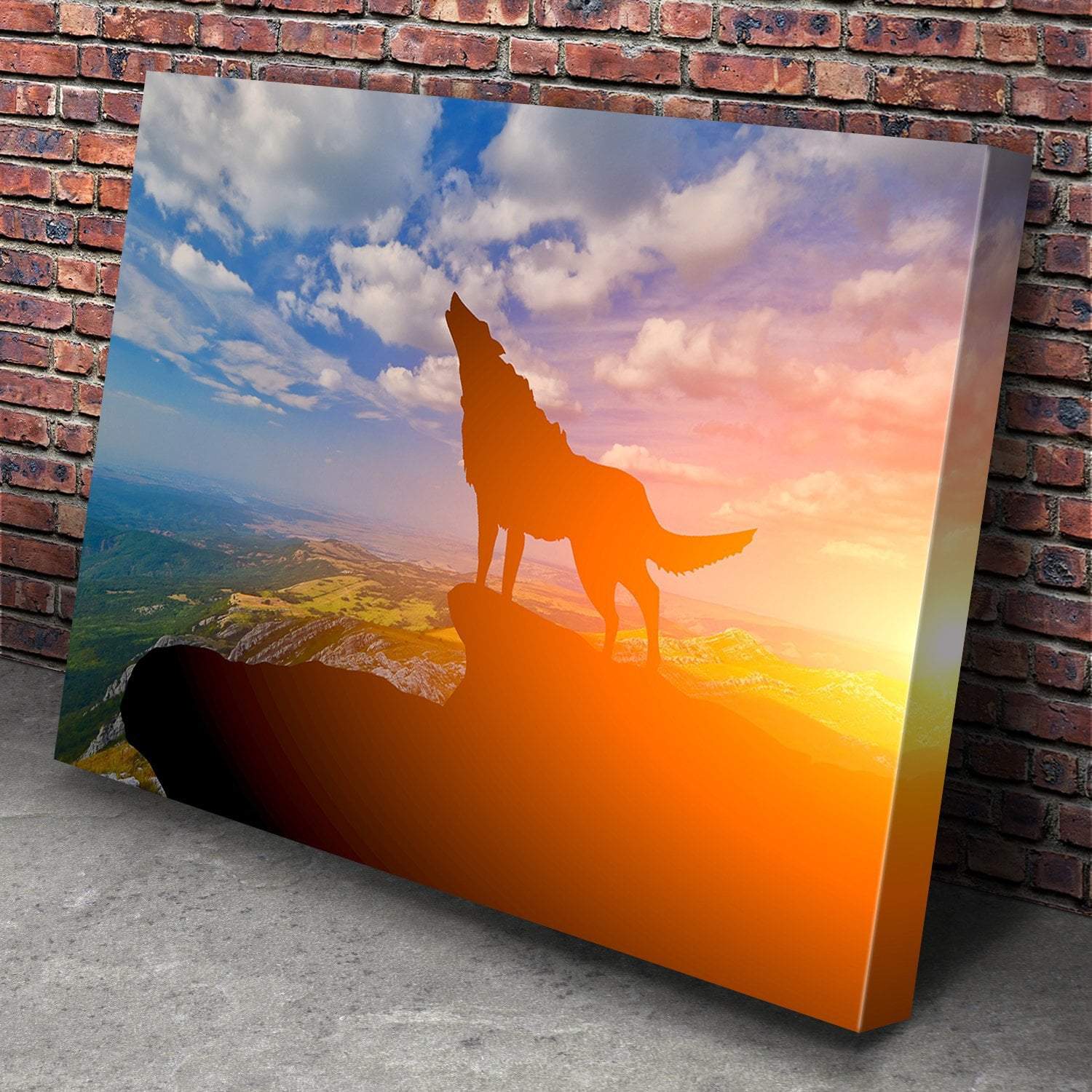 Wolve On A Mountain Top Canvas Wall Art-3 Horizontal-Gallery Wrap-25" x 16"-Tiaracle