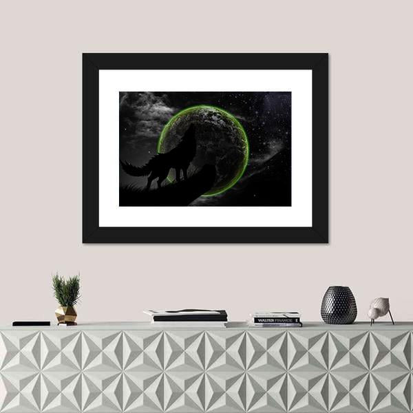 Wolves Howl Full Moon Top Canvas Wall Art-1 Piece-Framed Print-20" x 16"-Tiaracle