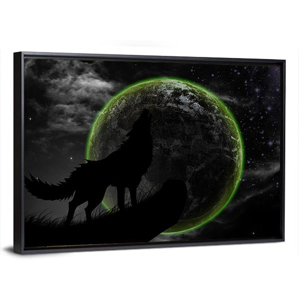 Wolves Howl Full Moon Top Canvas Wall Art-3 Horizontal-Gallery Wrap-25" x 16"-Tiaracle