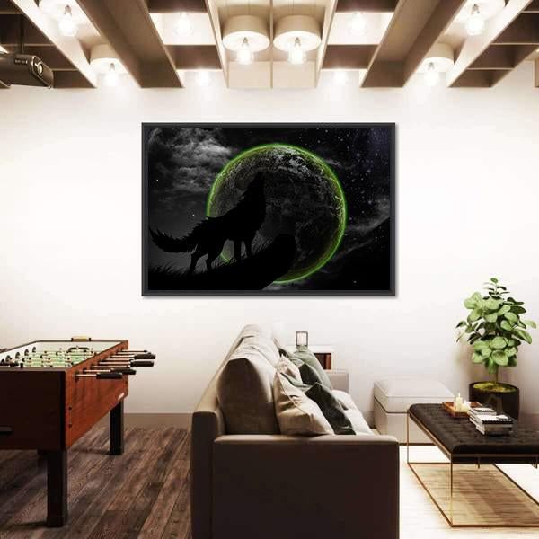 Wolves Howl Full Moon Top Canvas Wall Art-3 Horizontal-Gallery Wrap-25" x 16"-Tiaracle
