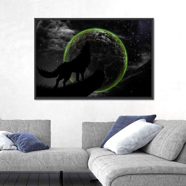 Wolves Howl Full Moon Top Canvas Wall Art-3 Horizontal-Gallery Wrap-25" x 16"-Tiaracle