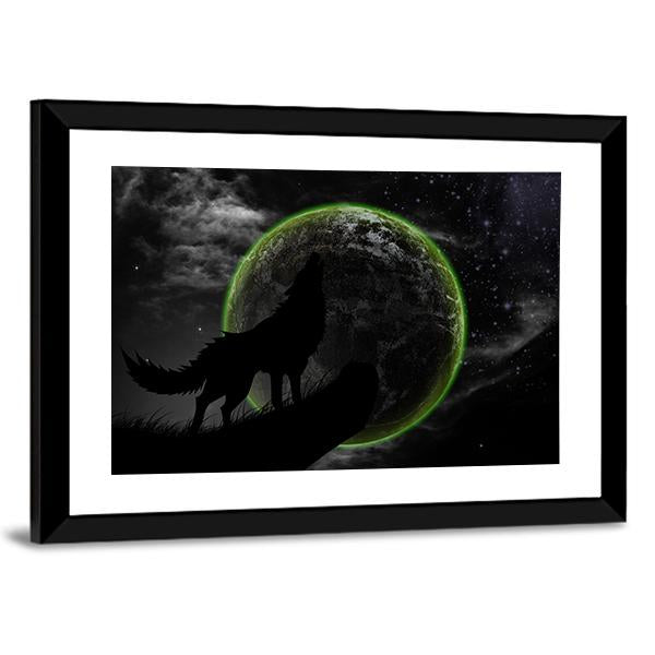 Wolves Howl Full Moon Top Canvas Wall Art-3 Horizontal-Gallery Wrap-25" x 16"-Tiaracle
