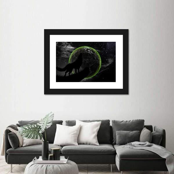 Wolves Howl Full Moon Top Canvas Wall Art-3 Horizontal-Gallery Wrap-25" x 16"-Tiaracle