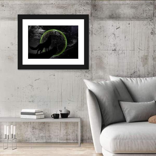 Wolves Howl Full Moon Top Canvas Wall Art-3 Horizontal-Gallery Wrap-25" x 16"-Tiaracle