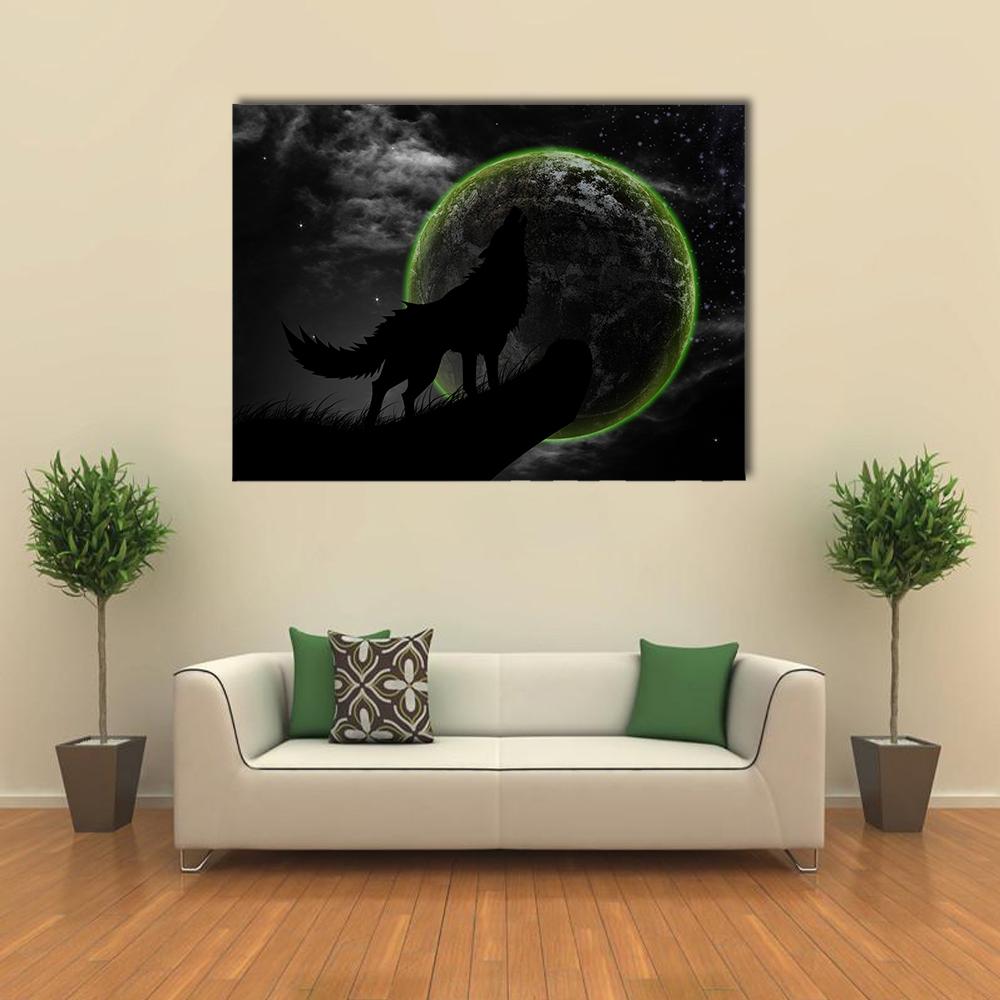 Wolves Howl Full Moon Top Canvas Wall Art-1 Piece-Gallery Wrap-48" x 32"-Tiaracle