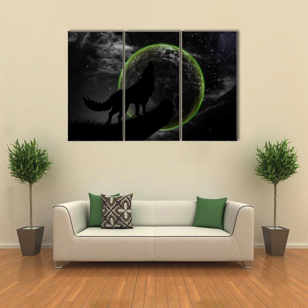 Wolves Howl Full Moon Top Canvas Wall Art-3 Horizontal-Gallery Wrap-37" x 24"-Tiaracle