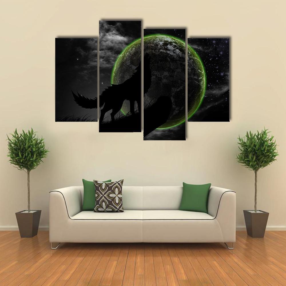 Wolves Howl Full Moon Top Canvas Wall Art-4 Pop-Gallery Wrap-50" x 32"-Tiaracle