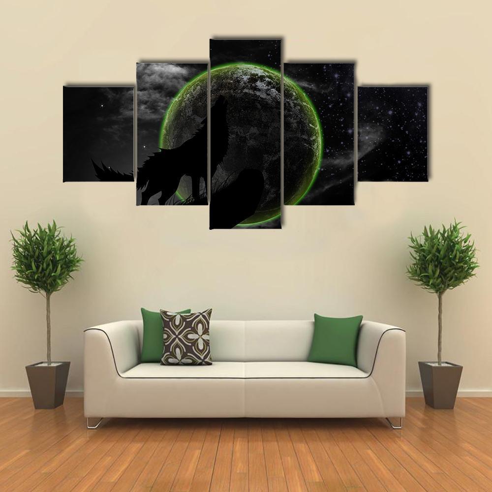 Wolves Howl Full Moon Top Canvas Wall Art-5 Star-Gallery Wrap-62" x 32"-Tiaracle