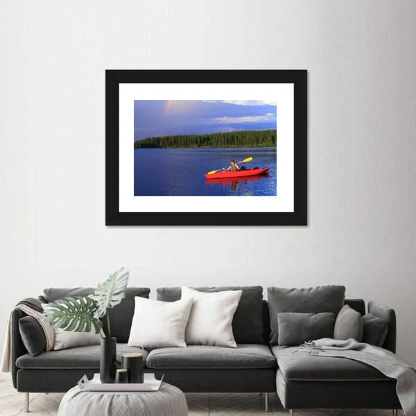 Woman Canoeing In A Beautiful Lake Canvas Wall Art-5 Horizontal-Gallery Wrap-22" x 12"-Tiaracle