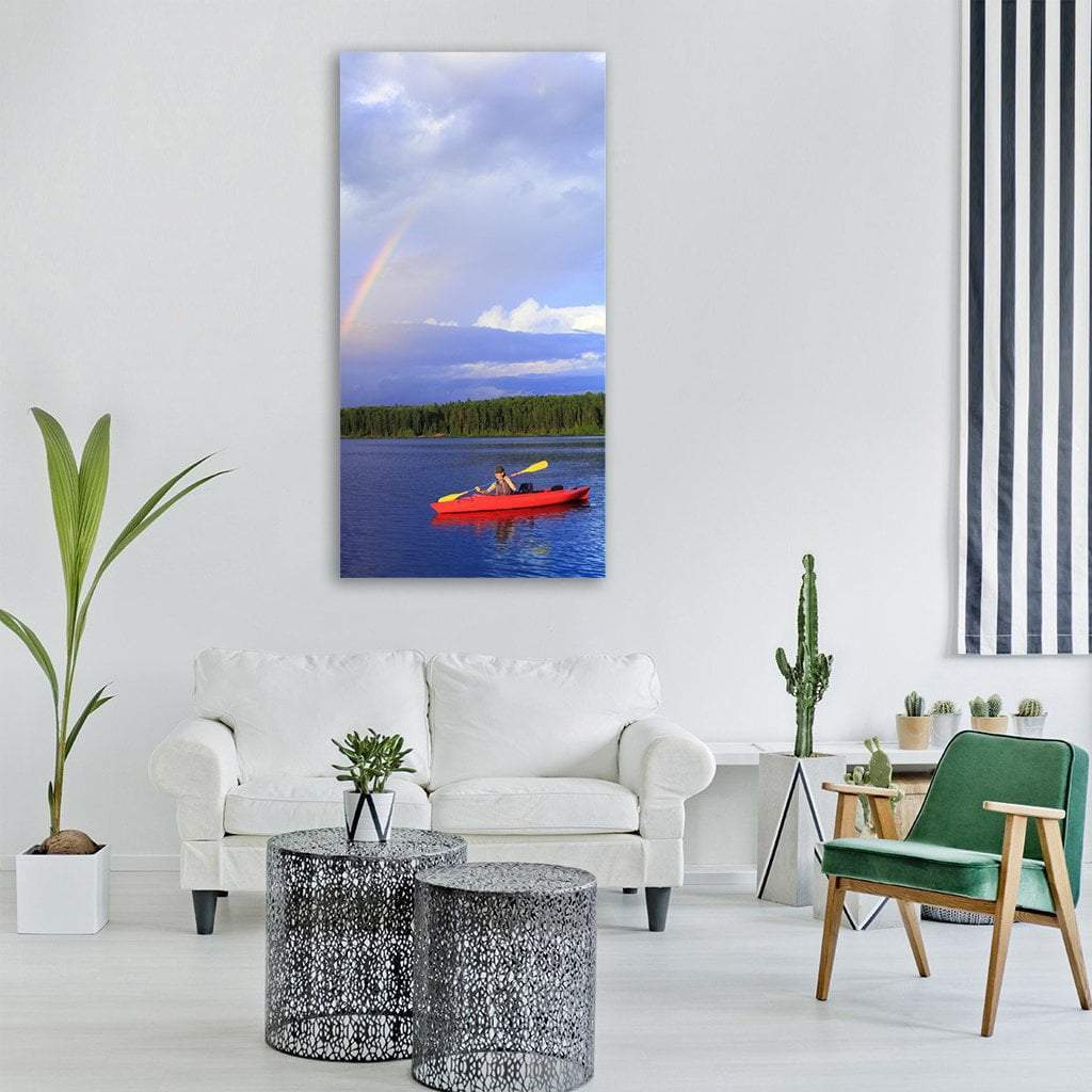 Woman Canoeing In A Lake Vertical Canvas Wall Art-1 Vertical-Gallery Wrap-12" x 24"-Tiaracle
