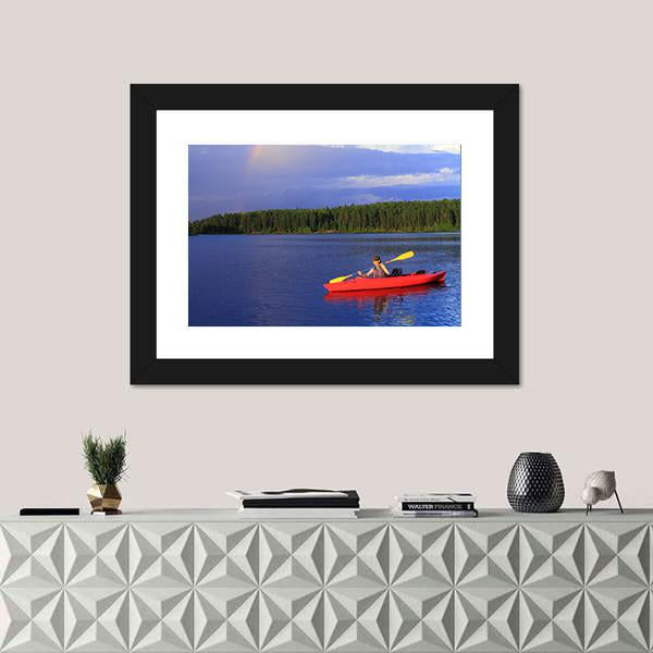 Woman Canoeing In A Lake Vertical Canvas Wall Art-3 Vertical-Gallery Wrap-12" x 25"-Tiaracle