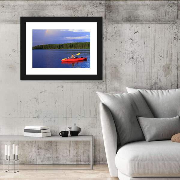 Woman Canoeing In A Lake Vertical Canvas Wall Art-3 Vertical-Gallery Wrap-12" x 25"-Tiaracle